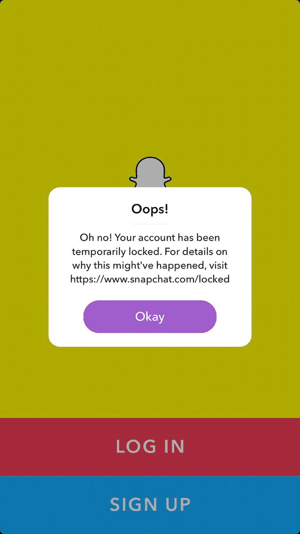 Oh non!  Votre compte Snapchat a été temporairement verrouillé