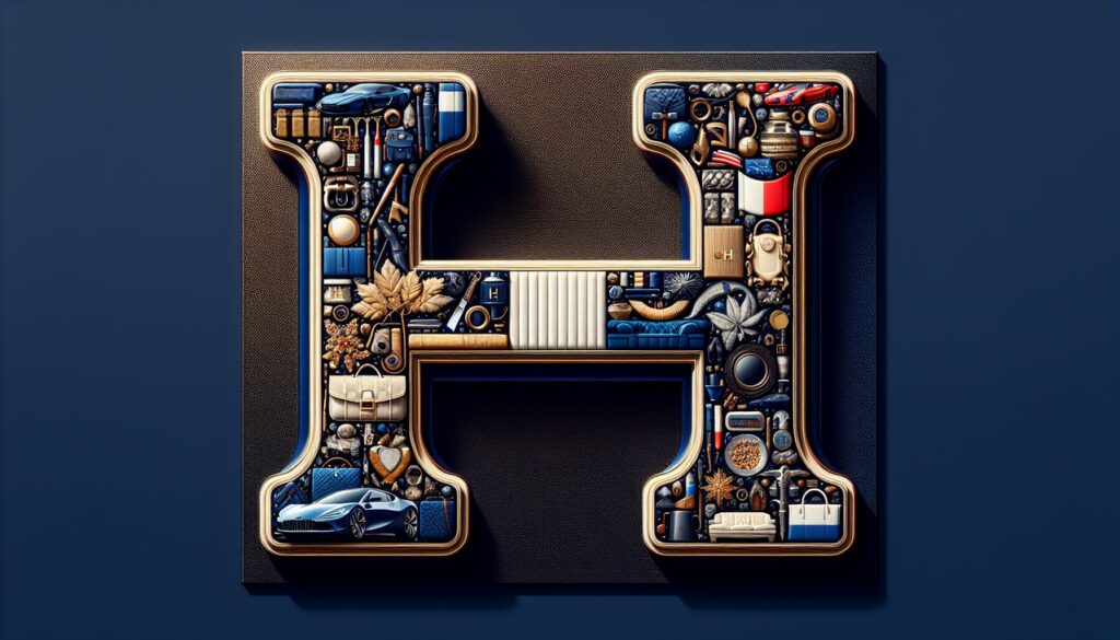 Marque Française en H, patchwork des 20 meilleures marques françaises, thème luxe et savoir-faire.