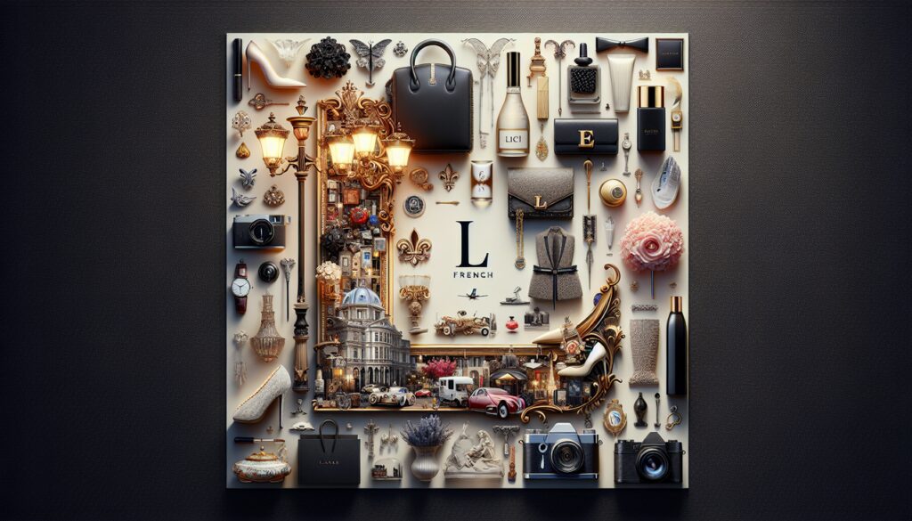 Marque française en L - Composition élégante des 20 meilleures marques françaises avec une touche de chic et de luxe.