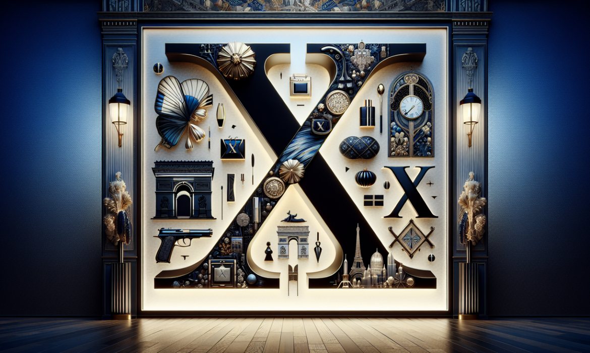 Marque française en X : Luxe et raffinement avec la lettre "X" intégrée dans un décor français glamour.