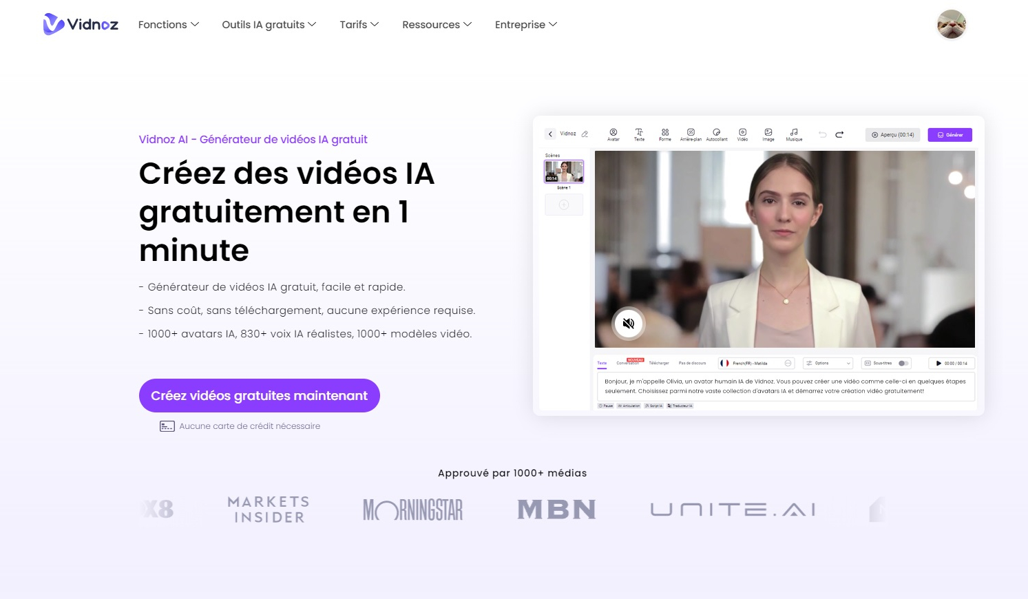 Interface Vidnoz AI