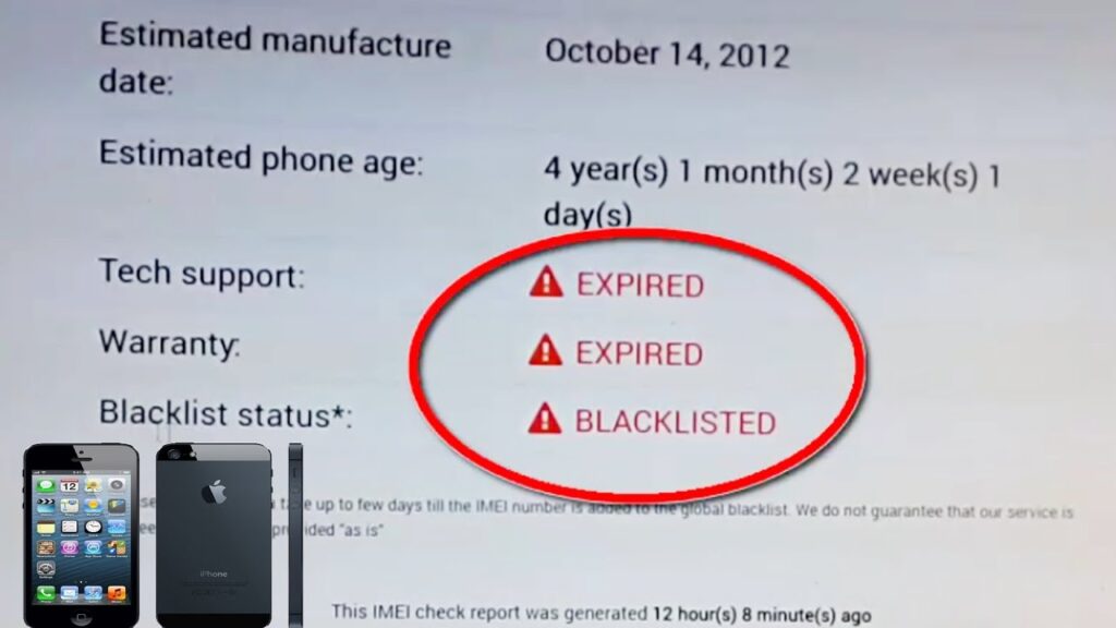Un iPhone montrant un écran avec IMEI blacklisté et des options pour le déverrouiller