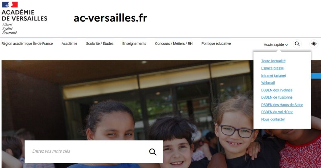 Capture d'écran du site Webmail de l'académie Versailles pour l'accès à la messagerie