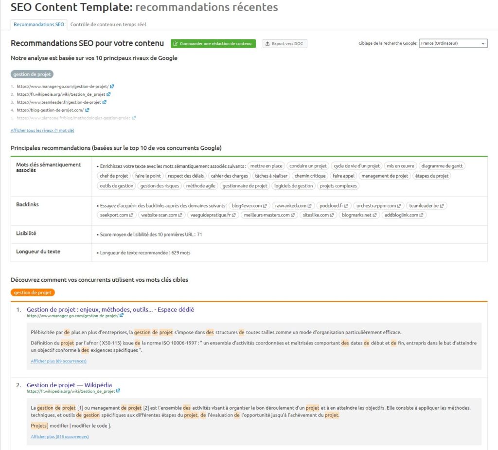 Interface d’un outil SEO illustrant les avantages de SEO Wiki pour améliorer le référencement