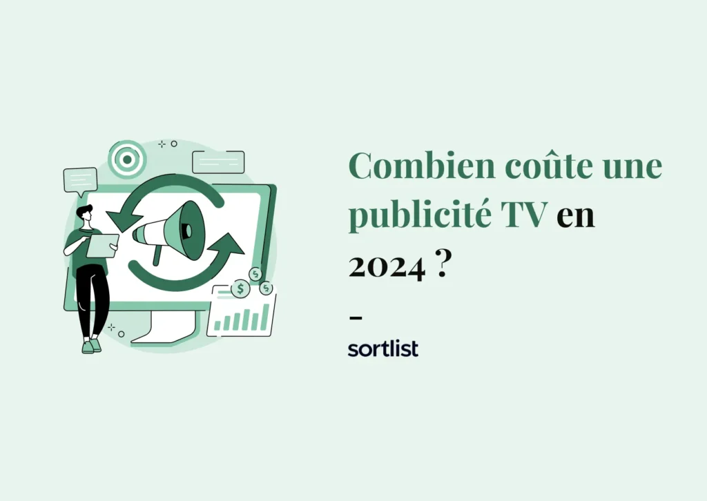 Vue illustrative d'une publicité TV avec le texte indiquant les prix de diffusion en 2024