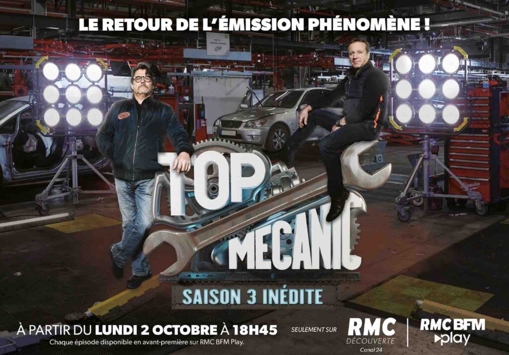 Plateau de tournage de l'émission Top Mecanic sur RMC Découverte illustrant la puissance de la chaîne pour les annonceurs