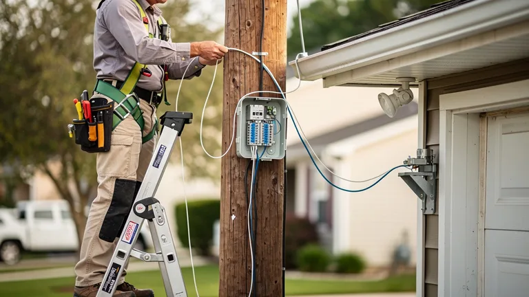 Pose d’un câble fibre aérien