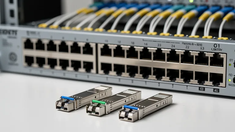 Modules SFP devant un switch fibre